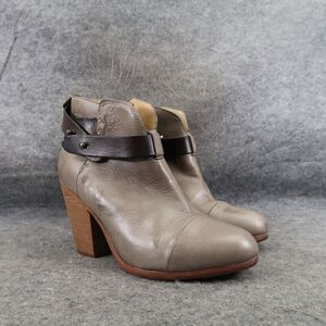 Rag & Bone Shoes Womens 35 Bootie Harrow Stacked Heel Cap Toe Leather Strap Gray